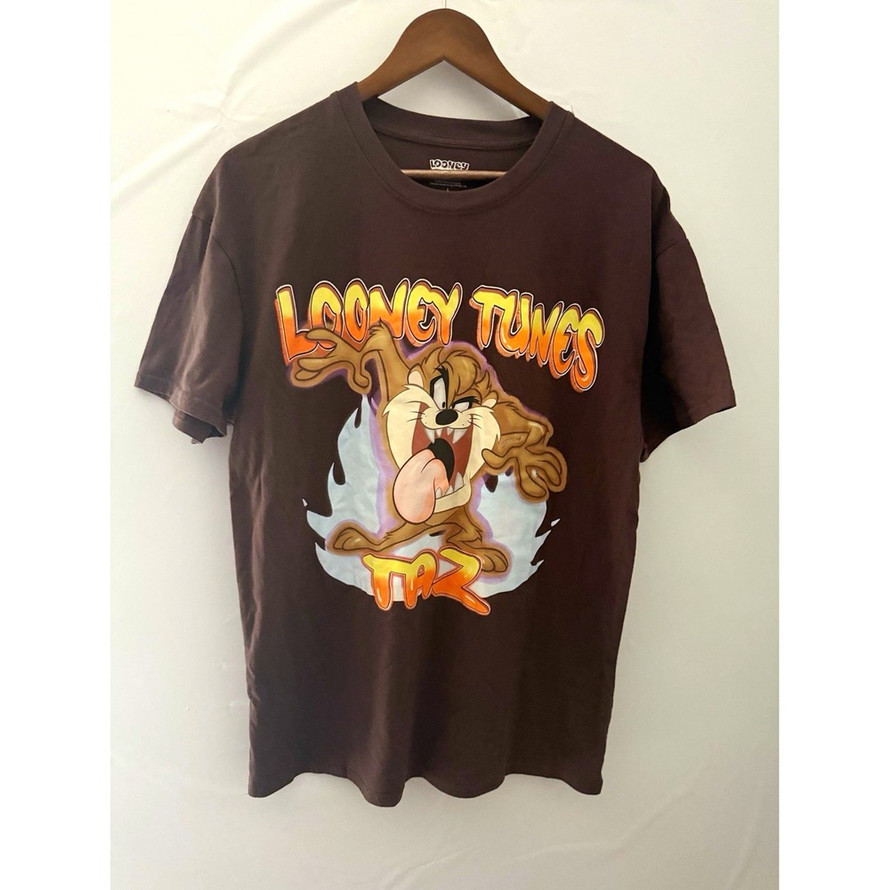 Looney Tunes Tasmanian Devil Taz Brown Crewneck Short Sleeve T-Shirt Size L
